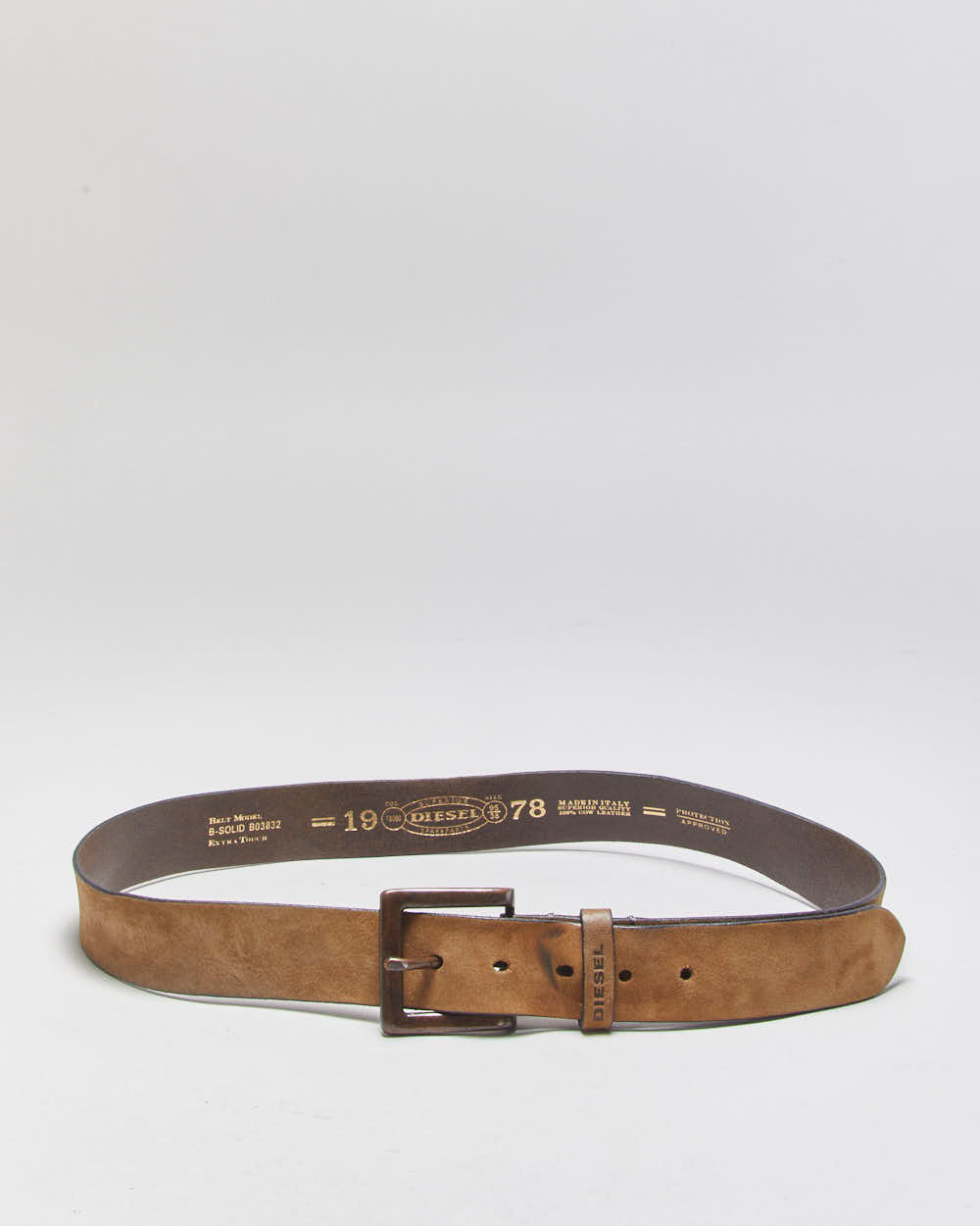 Vintage Y2K 00s Diesel B-Solid Extra Touch Suede Leather Square Patina Buckle Belt - W36-W40