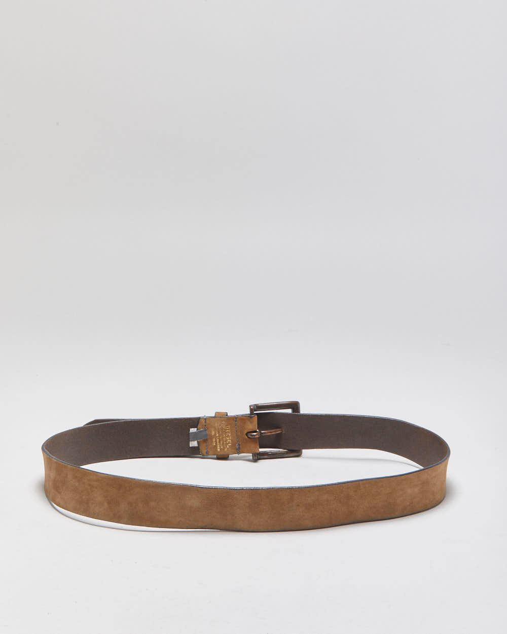 Vintage Y2K 00s Diesel B-Solid Extra Touch Suede Leather Square Patina Buckle Belt - W36-W40