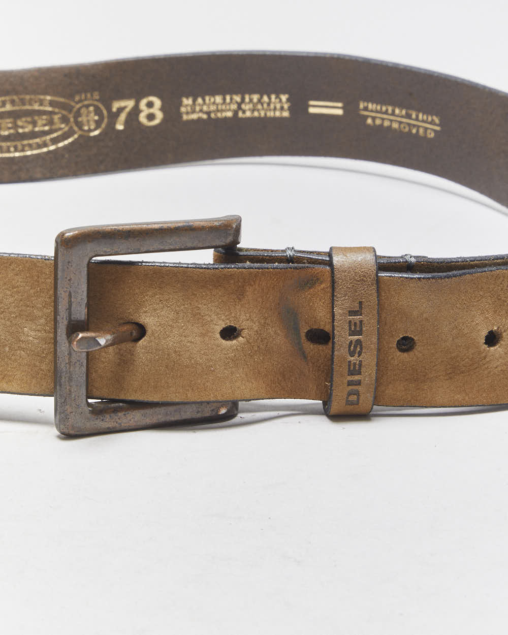 Vintage Y2K 00s Diesel B-Solid Extra Touch Suede Leather Square Patina Buckle Belt - W36-W40