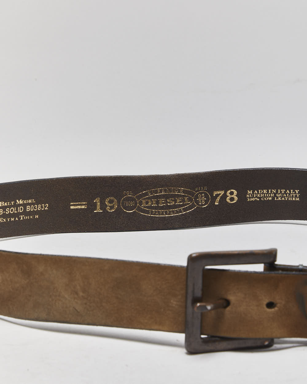 Vintage Y2K 00s Diesel B-Solid Extra Touch Suede Leather Square Patina Buckle Belt - W36-W40