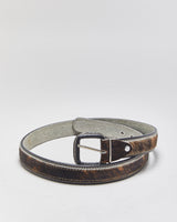 Vintage Y2K 00s Black Leather Pony Hair Contrast Stitch Buckle Belt - W38-W44