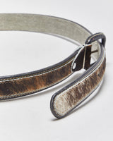 Vintage Y2K 00s Black Leather Pony Hair Contrast Stitch Buckle Belt - W38-W44