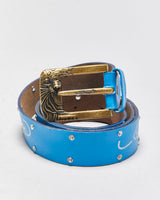 Vintage Y2K 00s Ed Hardy Signature Crystal Studded Embossed Brass Buckle Belt - W34-W41