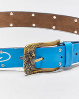 Vintage Y2K 00s Ed Hardy Signature Crystal Studded Embossed Brass Buckle Belt - W34-W41