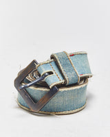 Vintage Y2K 00s Miss Sixty Frayed Denim Leather Brass Buckle Belt - W28-W32