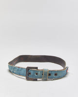 Vintage Y2K 00s Miss Sixty Frayed Denim Leather Brass Buckle Belt - W28-W32