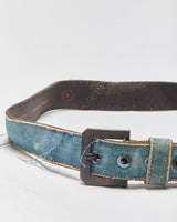 Vintage Y2K 00s Miss Sixty Frayed Denim Leather Brass Buckle Belt - W28-W32