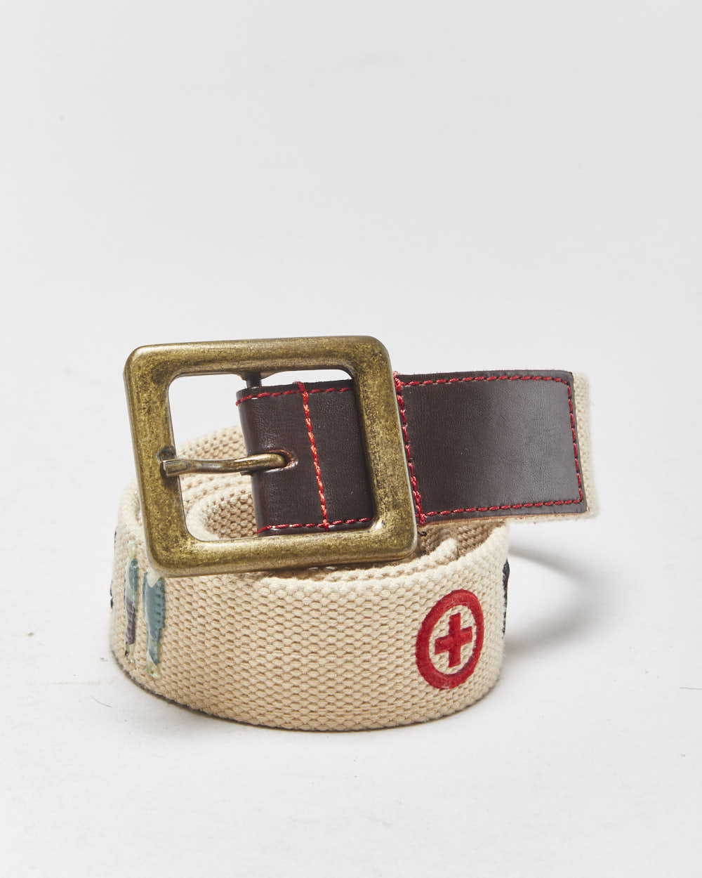 Vintage Y2K 00s Tough Jeans Inc. Canvas Brass Buckle Belt - W28-W38