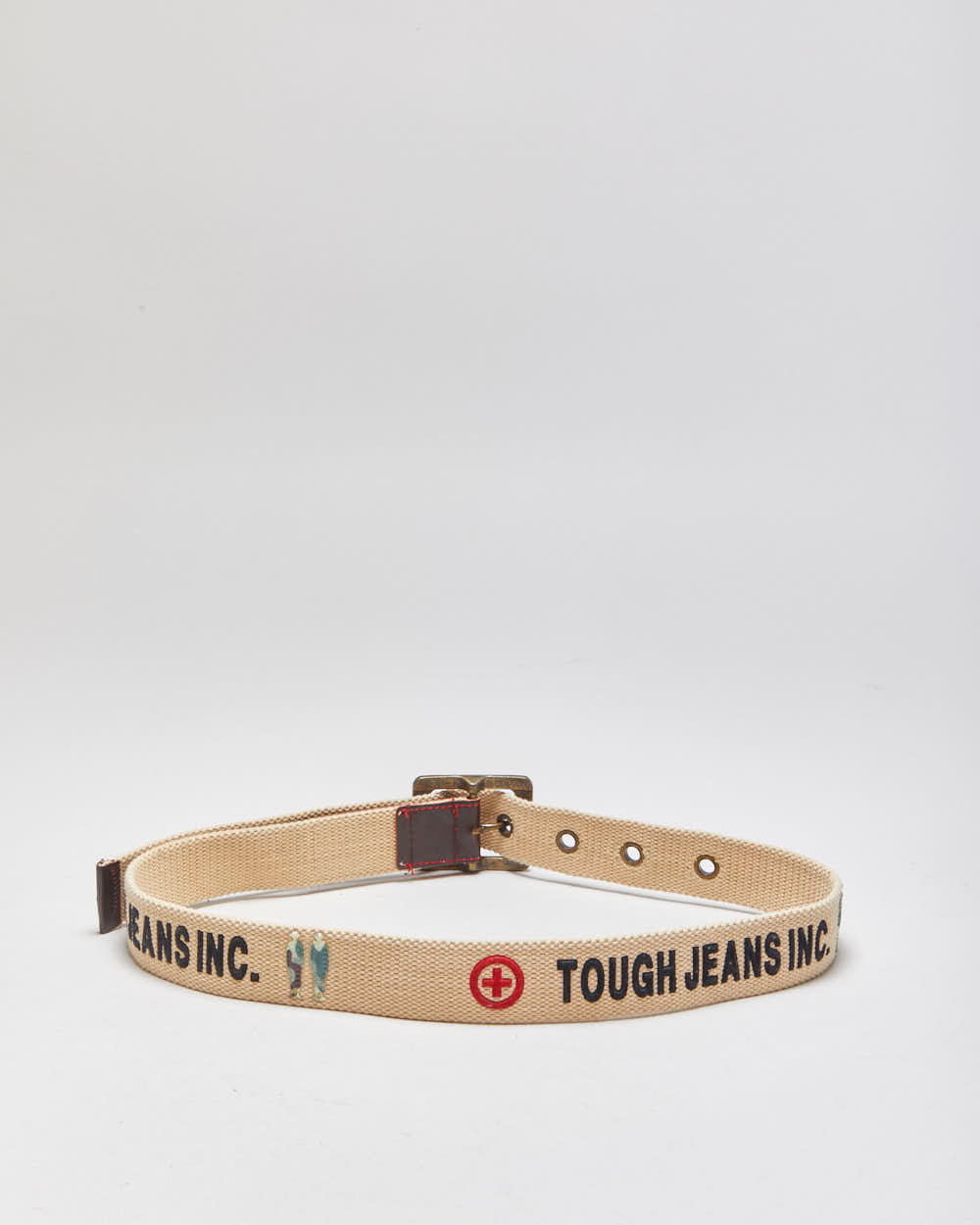 Vintage Y2K 00s Tough Jeans Inc. Canvas Brass Buckle Belt - W28-W38