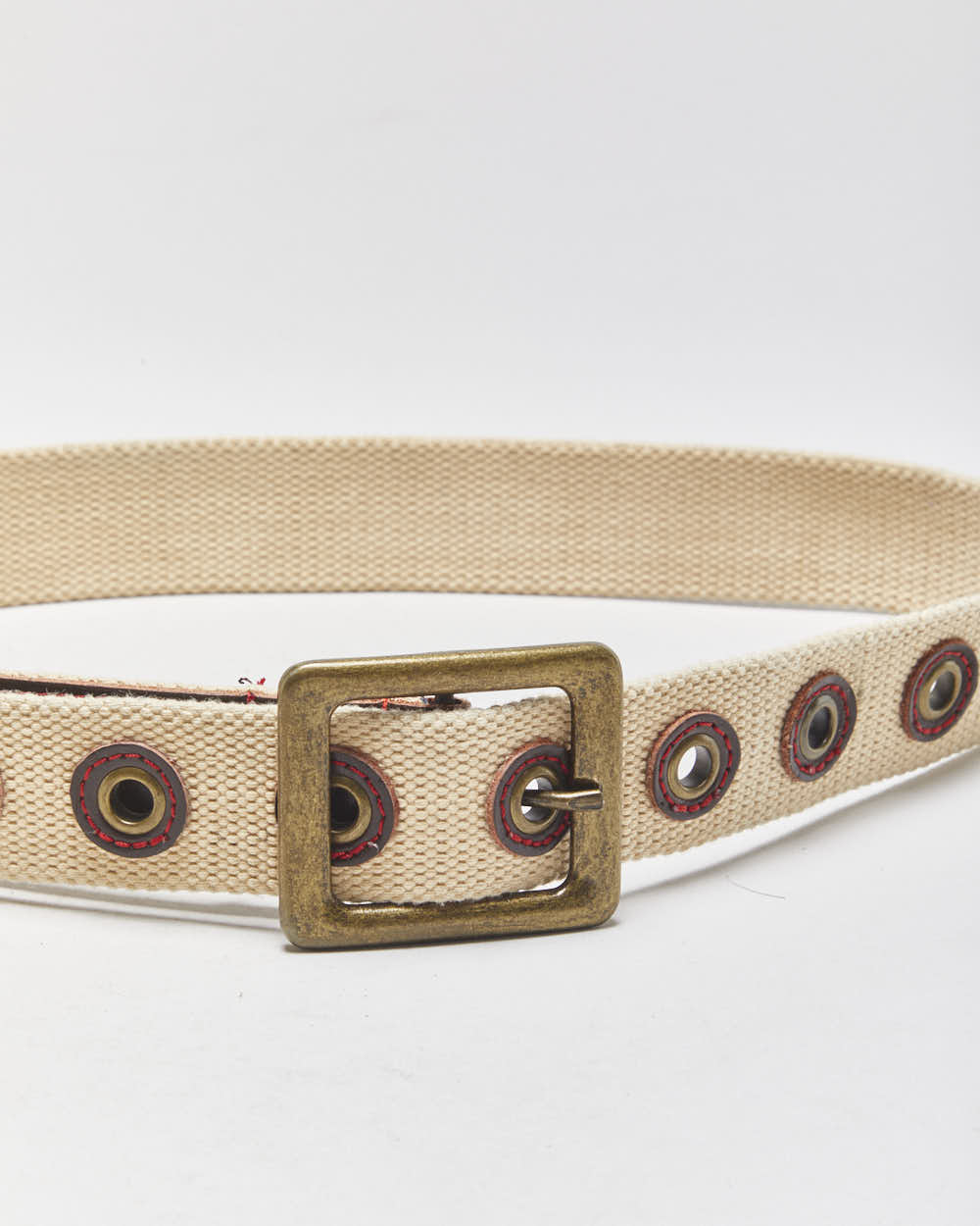 Vintage Y2K 00s Tough Jeans Inc. Canvas Brass Buckle Belt - W28-W38
