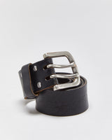 Vintage 1990s Blue Notes Grain Leather Made In America Double Prong Brass Buckle Belt - W33-41