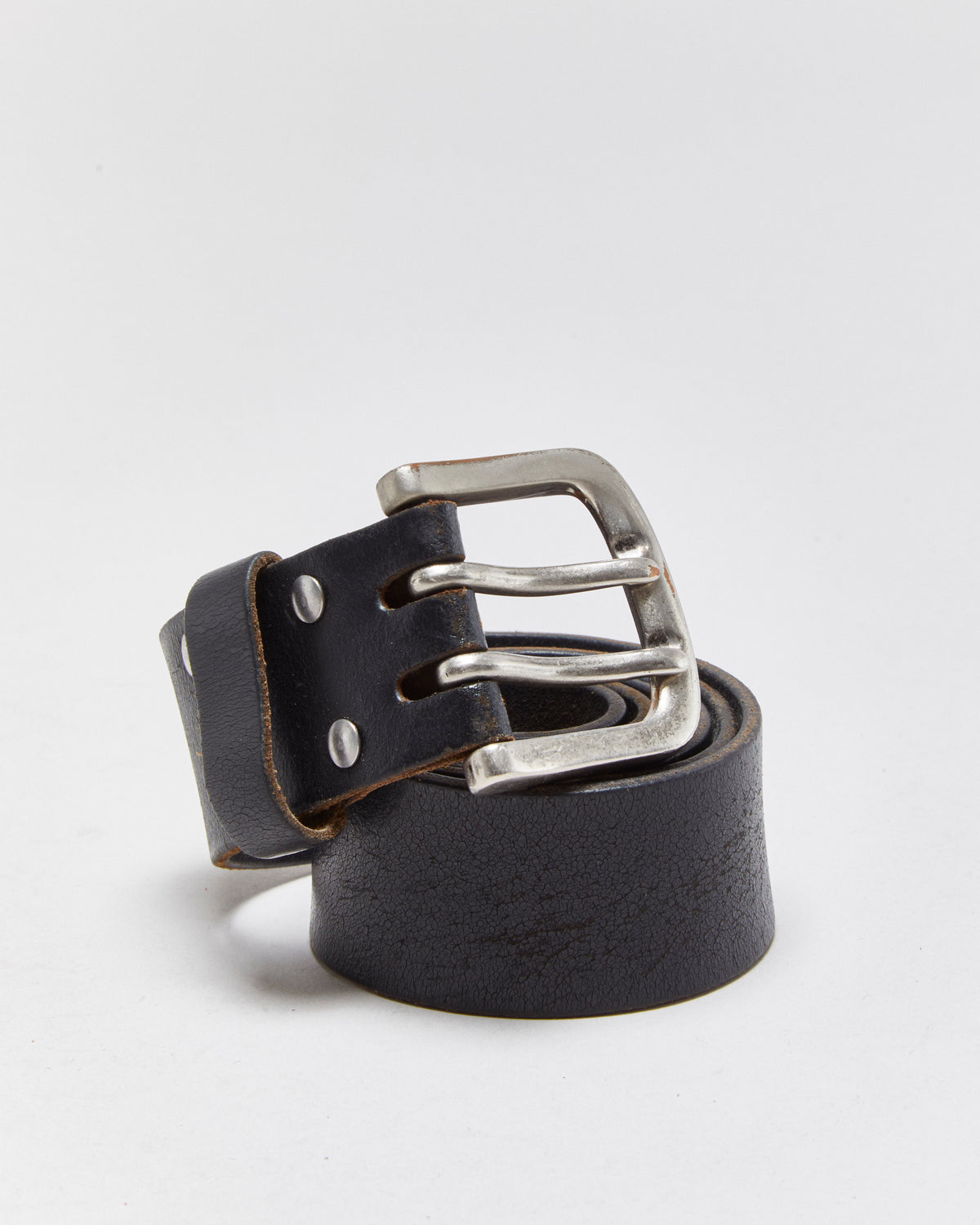 Vintage 1990s Blue Notes Grain Leather Made In America Double Prong Brass Buckle Belt - W33-41