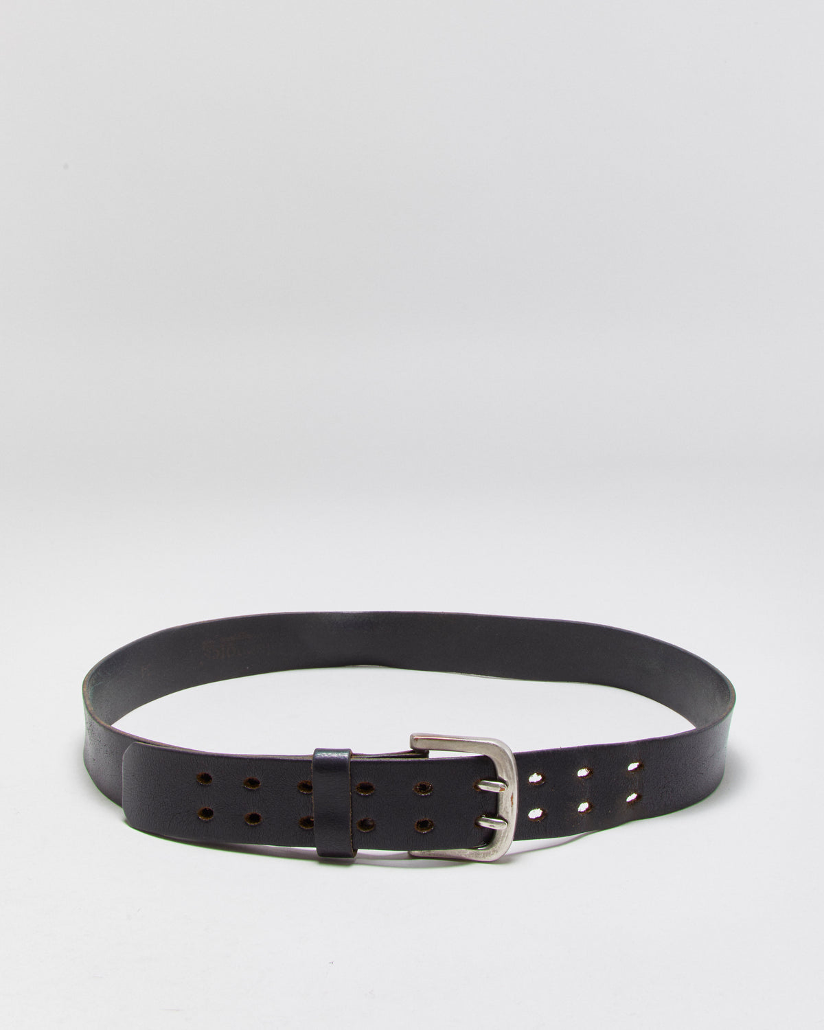 Vintage 1990s Blue Notes Grain Leather Made In America Double Prong Brass Buckle Belt - W33-41
