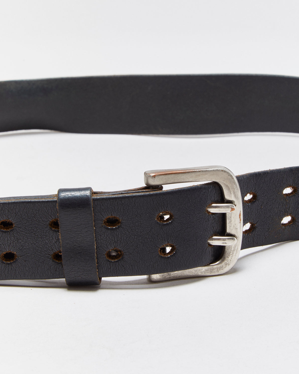 Vintage 1990s Blue Notes Grain Leather Made In America Double Prong Brass Buckle Belt - W33-41