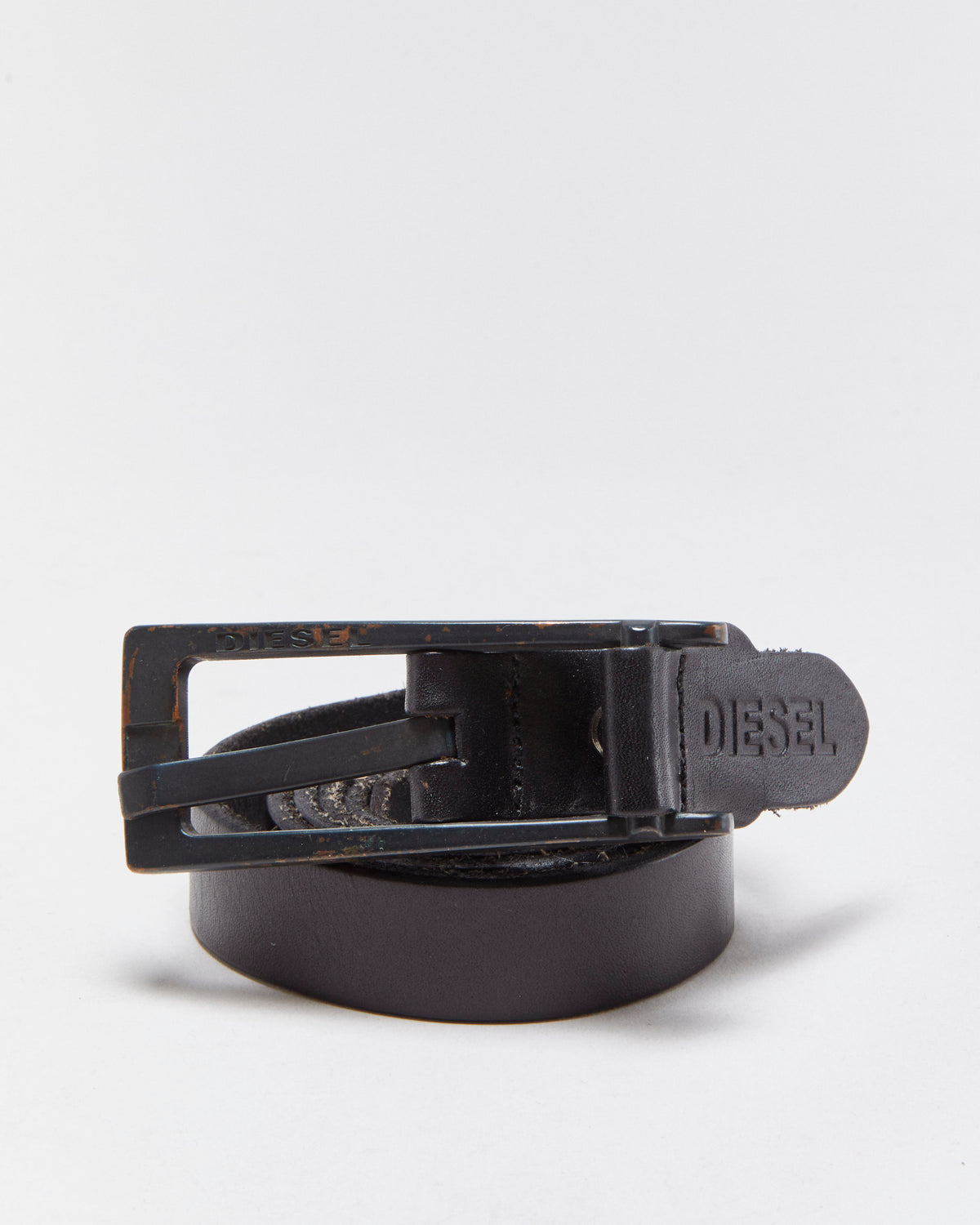 Vintage Y2K 00s Diesel Slim Leather Exaggerated Brass Buckle Belt - W36-42
