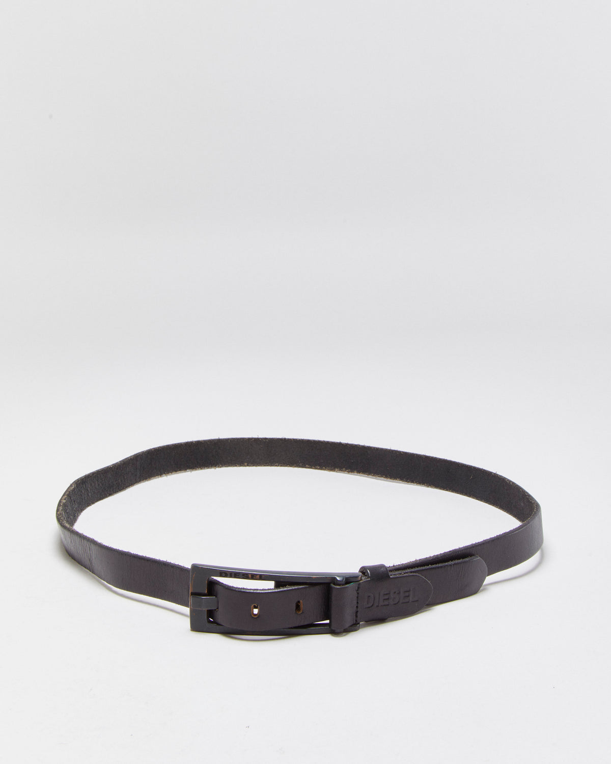 Vintage Y2K 00s Diesel Slim Leather Exaggerated Brass Buckle Belt - W36-42