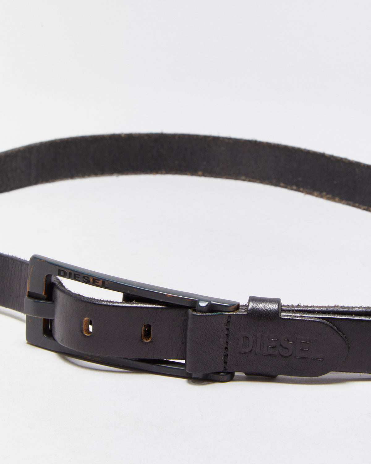 Vintage Y2K 00s Diesel Slim Leather Exaggerated Brass Buckle Belt - W36-42