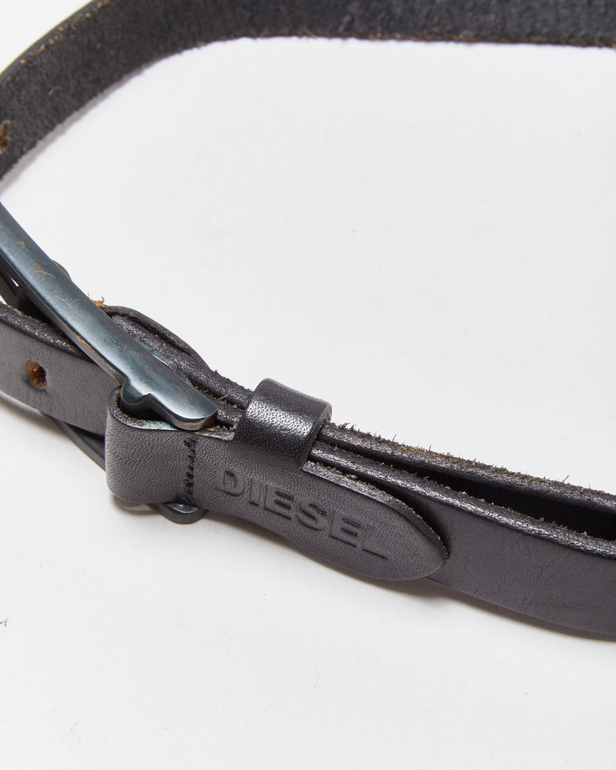 Vintage Y2K 00s Diesel Slim Leather Exaggerated Brass Buckle Belt - W36-42