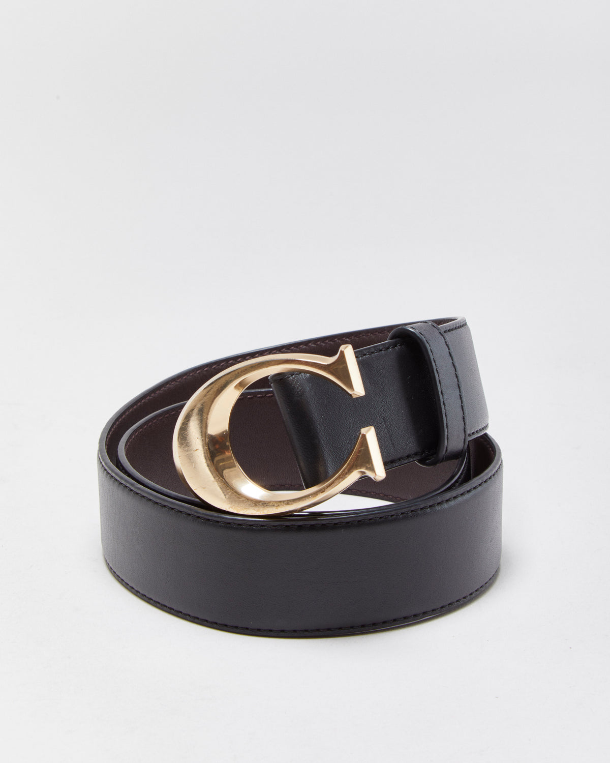 Coach Sculpted C Calfskin Leather Gold Brass Buckle Belt - W29-33