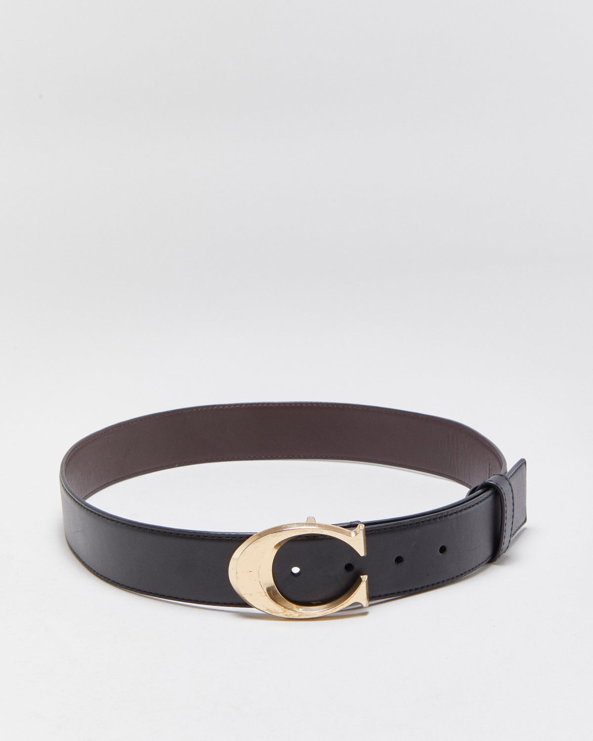 Coach Sculpted C Calfskin Leather Gold Brass Buckle Belt - W29-33