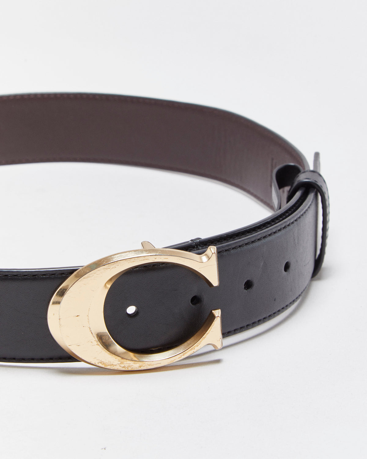 Coach Sculpted C Calfskin Leather Gold Brass Buckle Belt - W29-33