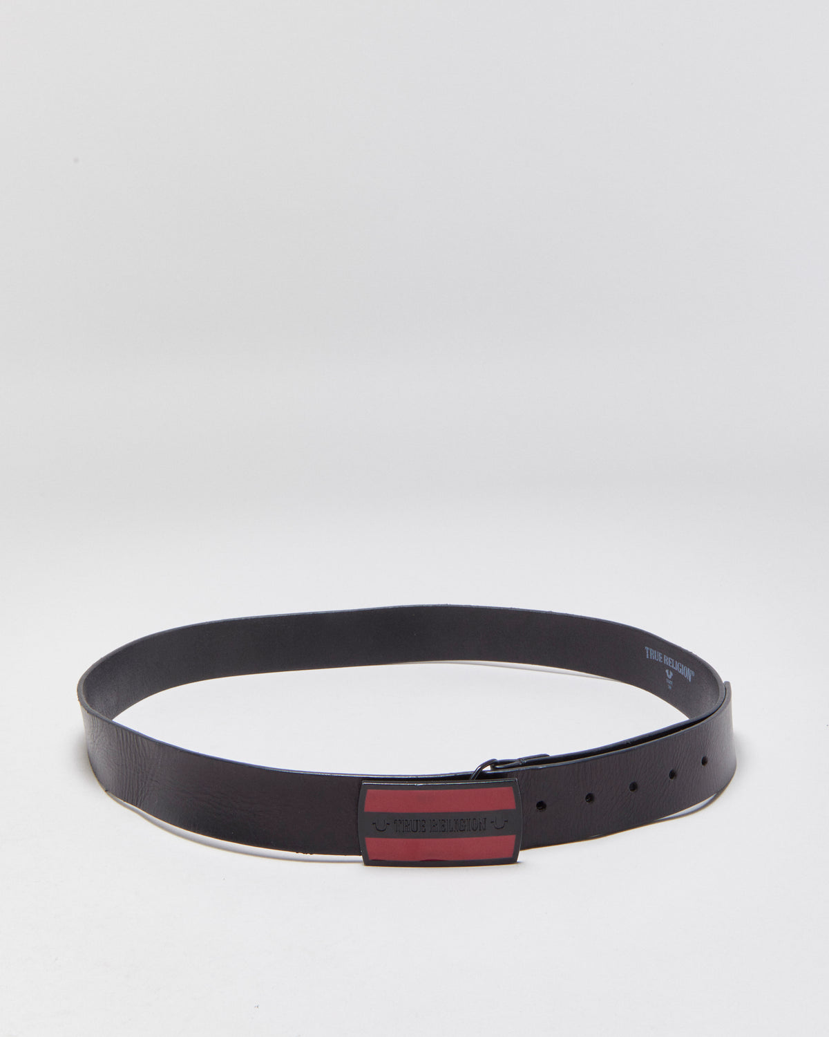 Vintage True Religion Grain Leather Stripe Logo Buckle Belt - W38-44