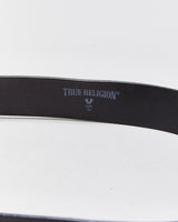 Vintage True Religion Grain Leather Stripe Logo Buckle Belt - W38-44