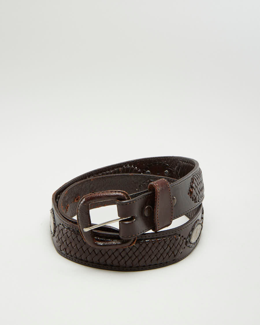 Vintage Brown Leather Woven Belt - L42 W1.5