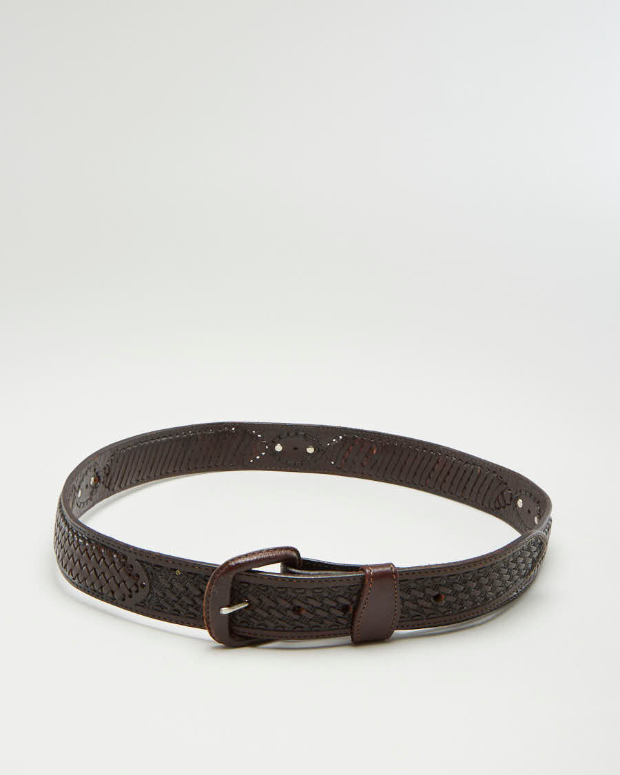 Vintage Brown Leather Woven Belt - L42 W1.5