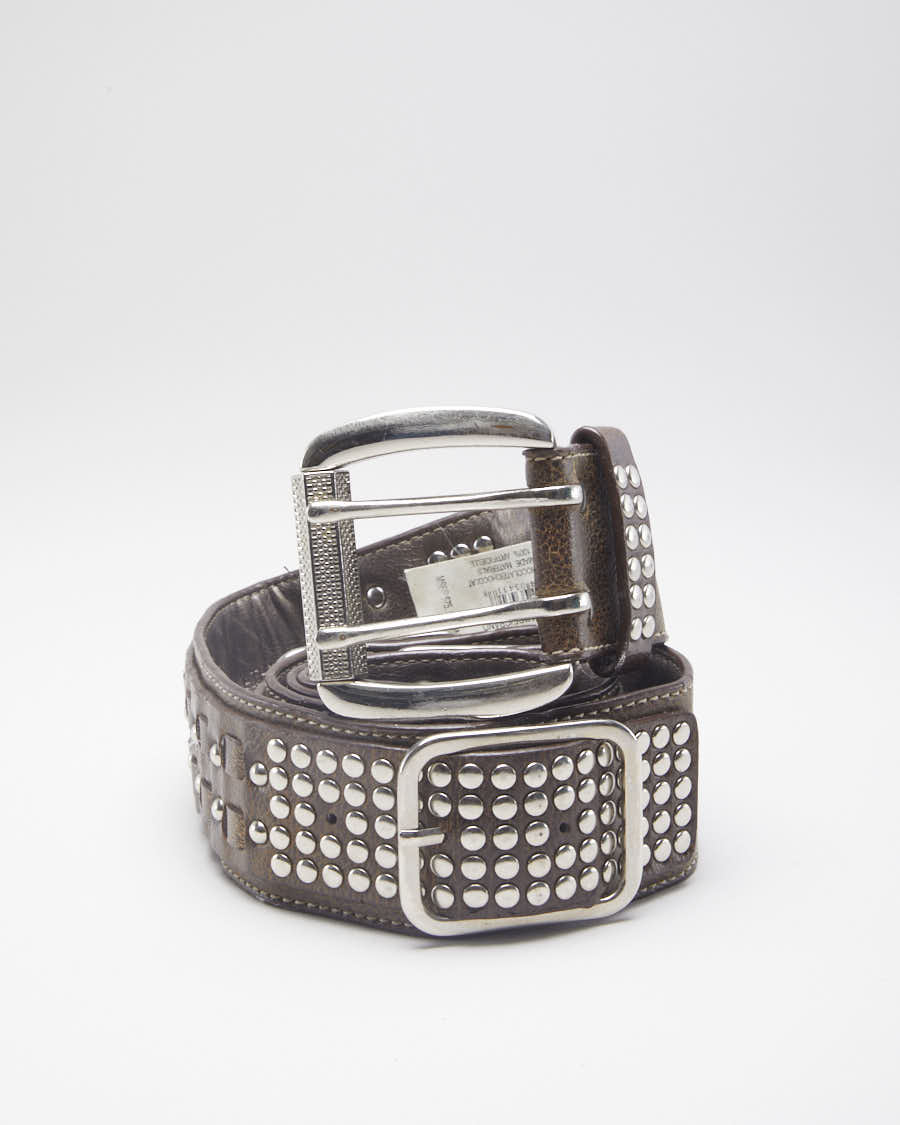 Brown Leather Studded Belt - W36