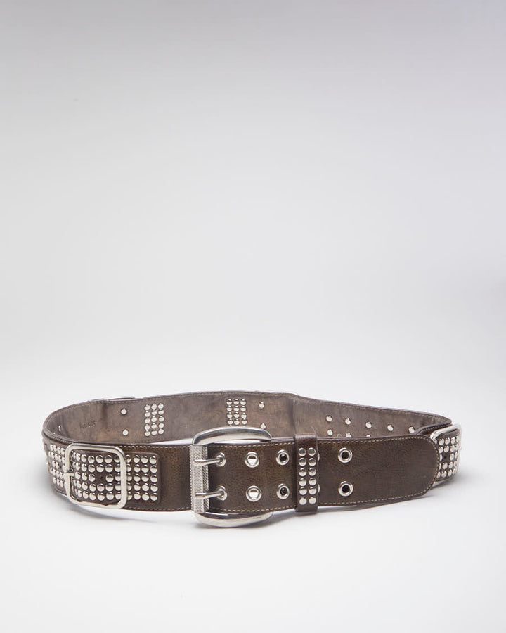 Brown Leather Studded Belt - W36