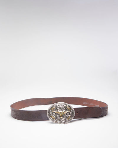 Western Bull Buckle Leather Belt - 38