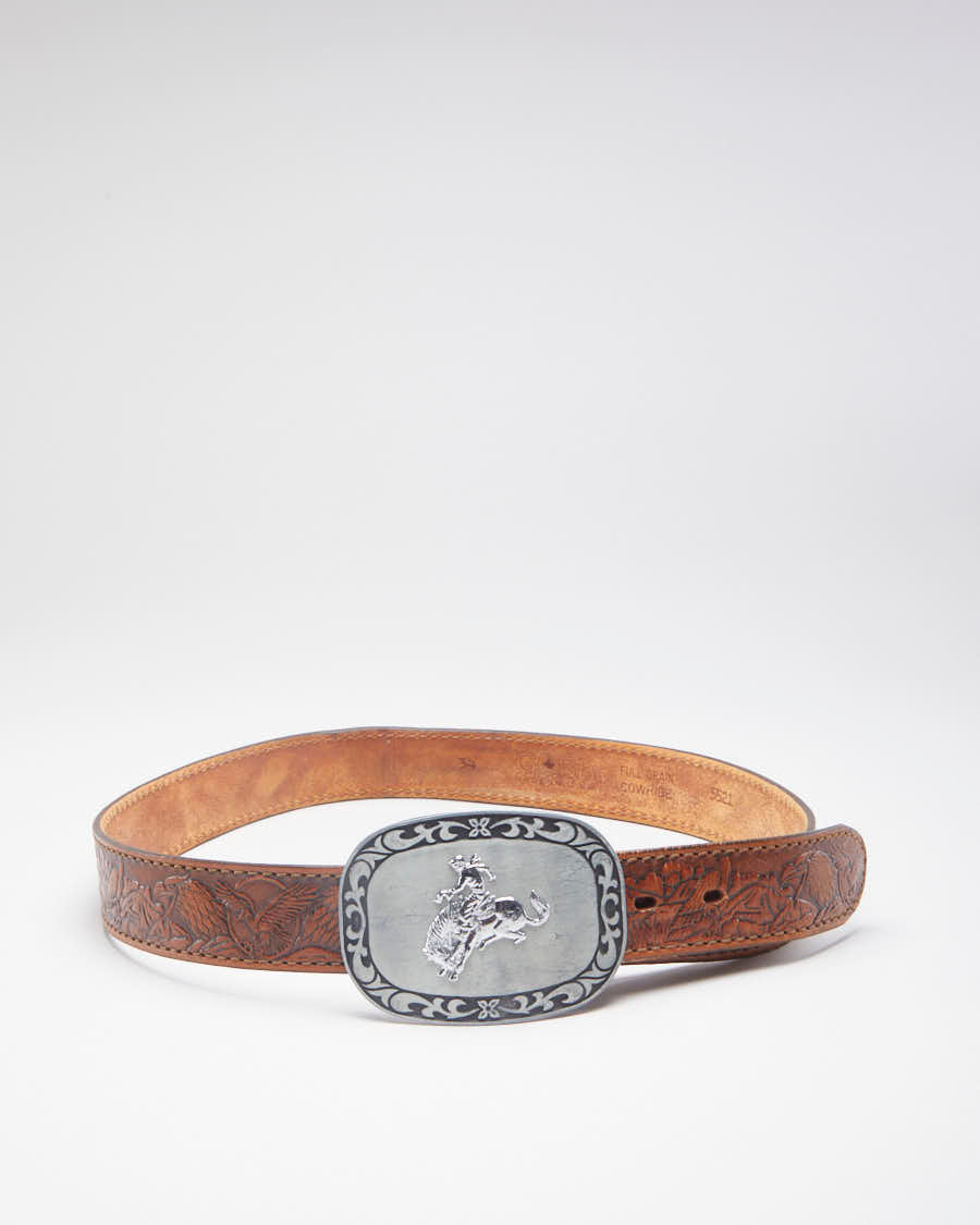 Cowboy Buckle Brown Leather Belt - 35