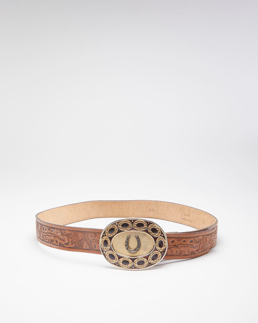 Western Statement Buckle Leather Belt - W34