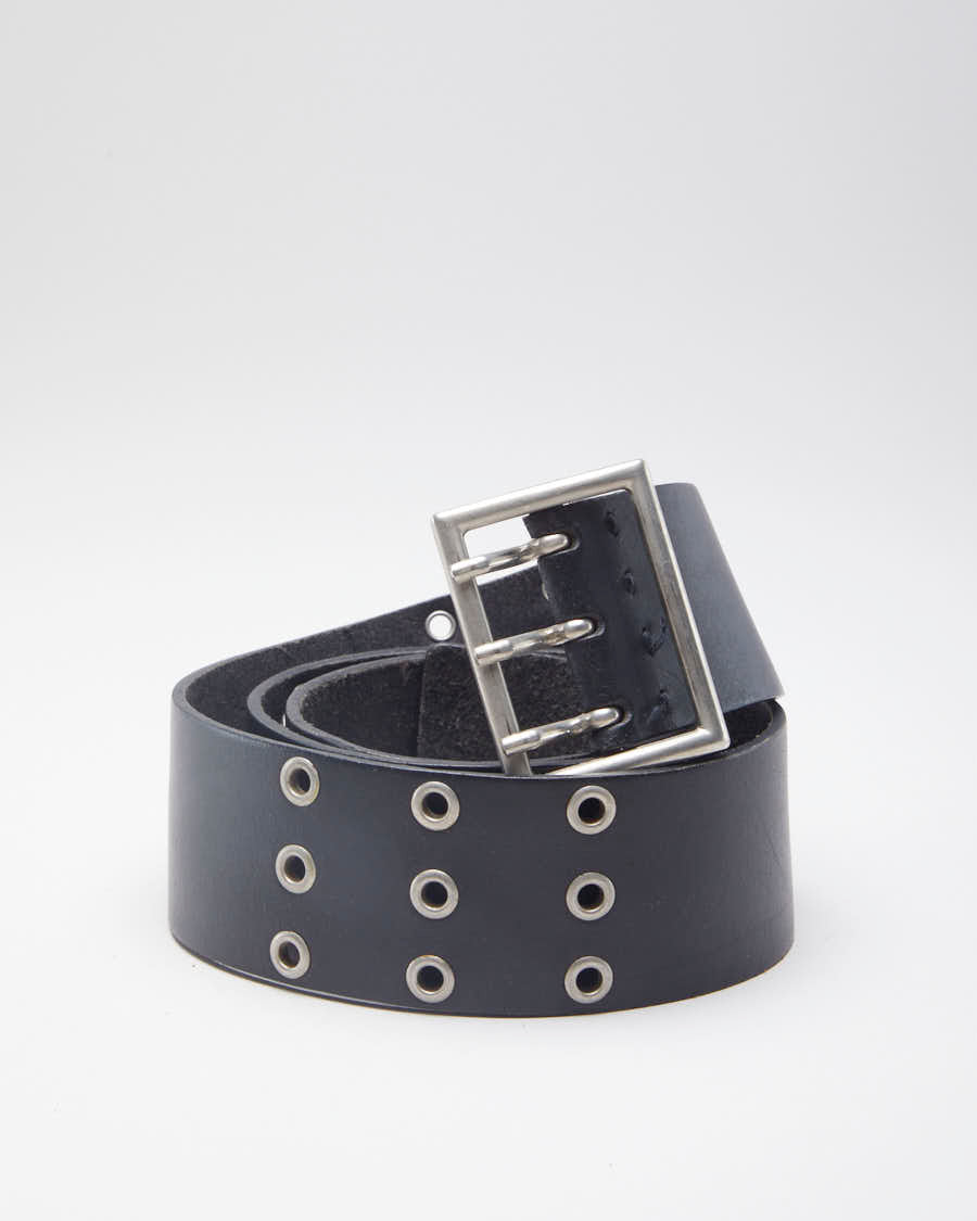 90's Triple Prong Black Leather Belt - 40