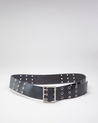 90's Triple Prong Black Leather Belt - 40