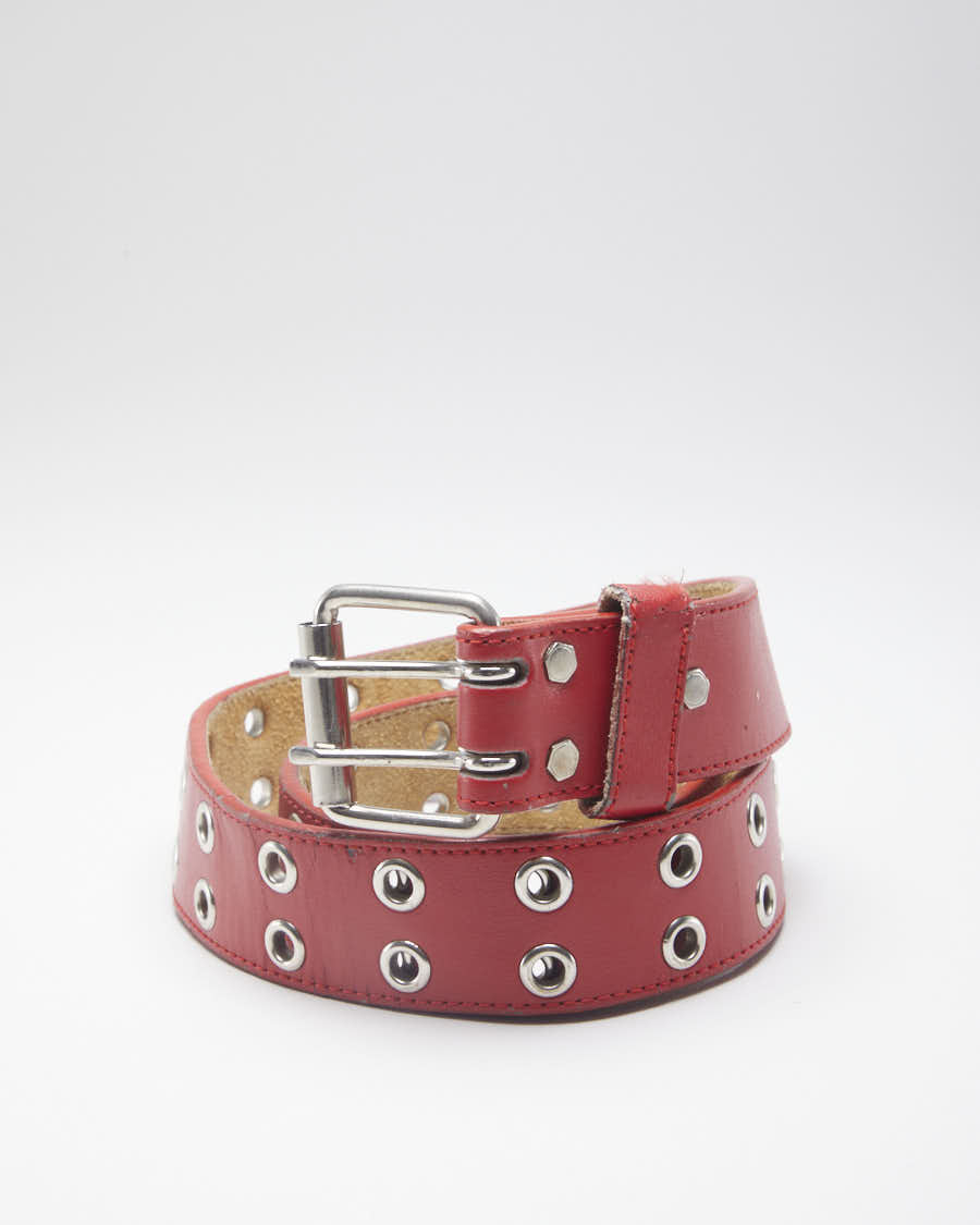 Red Double Prong Leather Belt - 32