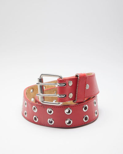 Red Double Prong Leather Belt - 32