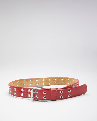 Red Double Prong Leather Belt - 32