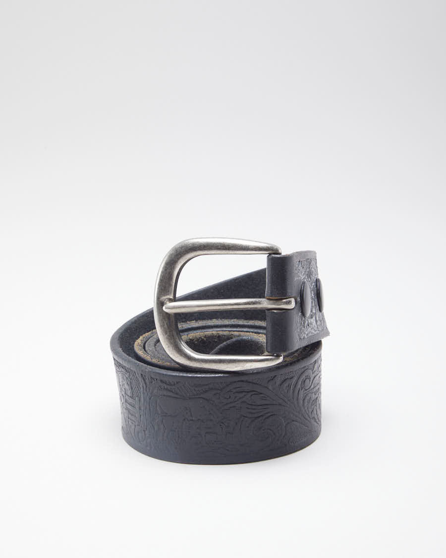 Western Pattern 90's Black Leather Belt - 38