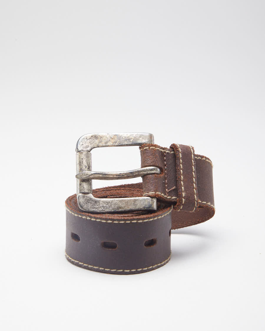 90's Distressed Brown Leather Belt - 36
