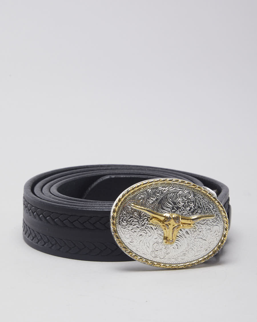 Slim Black Western Belt - W44