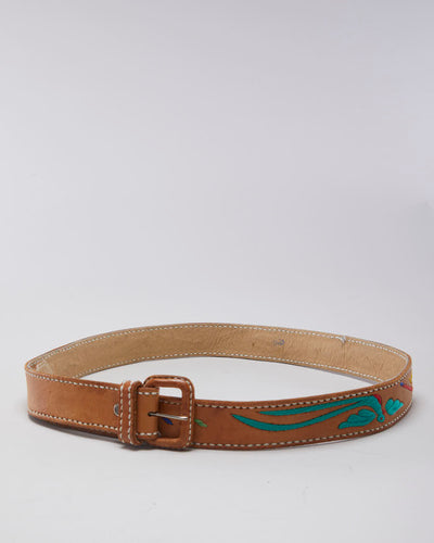 Embroidered Leather Belt - W38