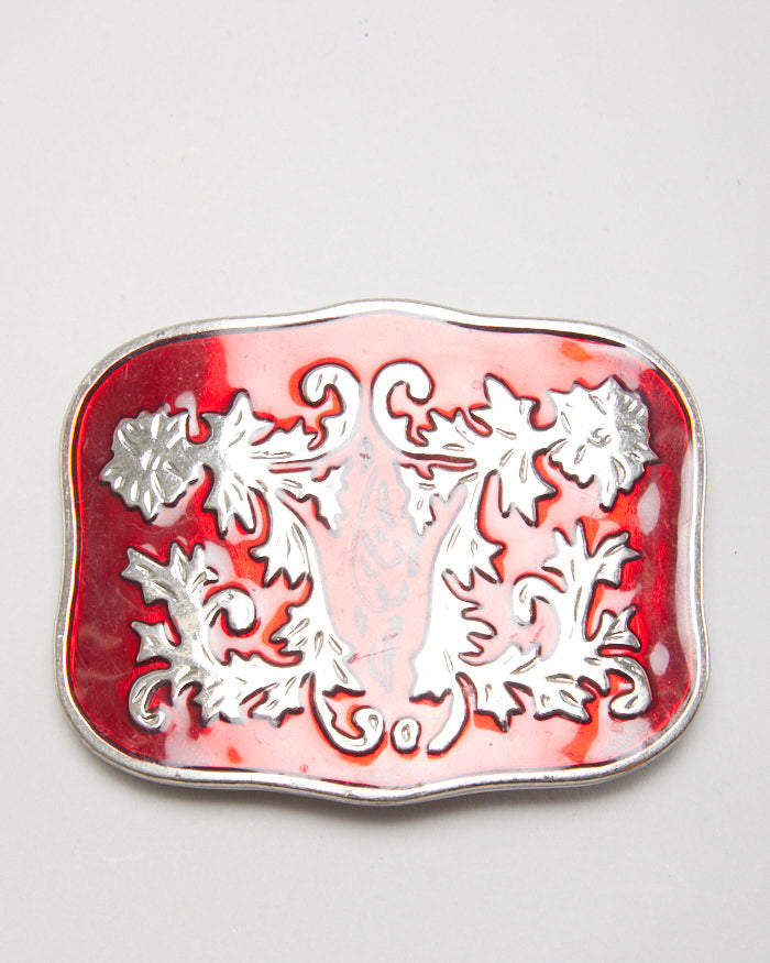 Y2k 00s Western Red &amp; Silver Belt Buckle