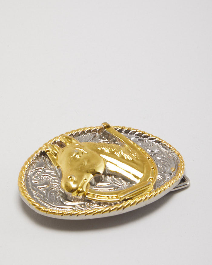 Y2k 00s Gold &amp; Silver Horse Lucky Belt Buckle