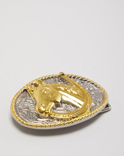 Y2k 00s Gold & Silver Horse Lucky Belt Buckle
