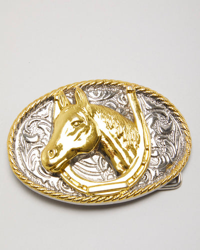 Y2k 00s Gold & Silver Horse Lucky Belt Buckle