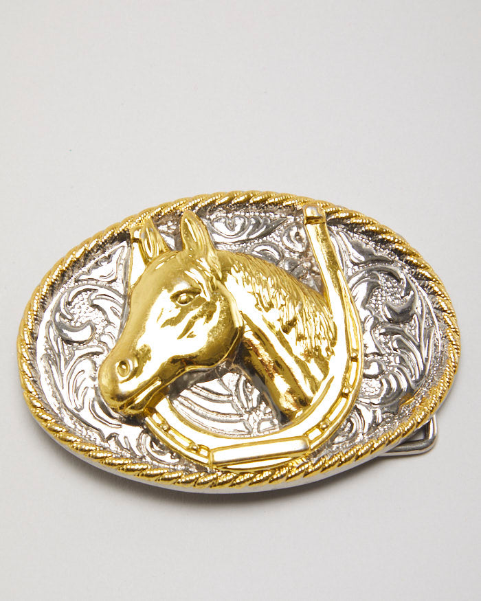 Y2k 00s Gold & Silver Horse Lucky Belt Buckle