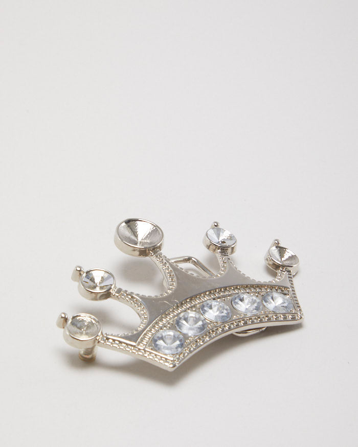 Y2k 00s Rhinestone Silver Crown Belt Buckle