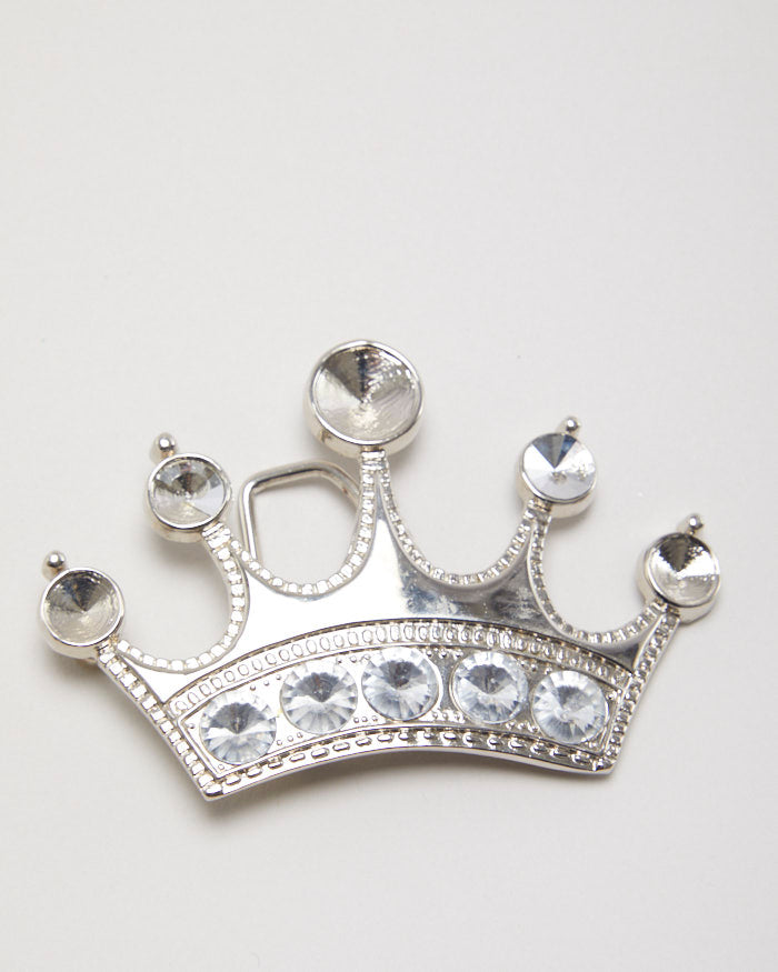 Y2k 00s Rhinestone Silver Crown Belt Buckle
